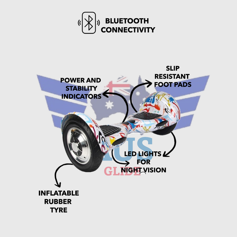 10 Inch Wheel Electric Hoverboard Scooter - White Graffiti