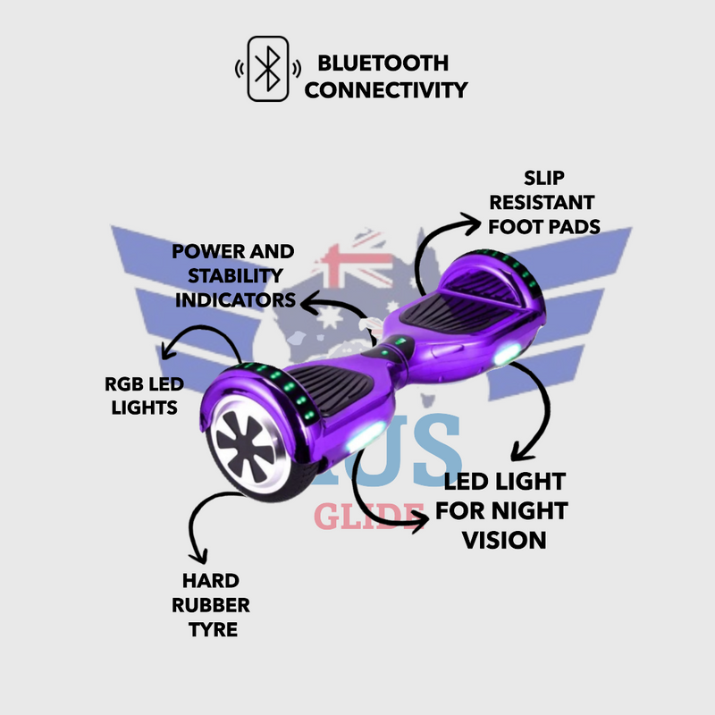 Hoverboard Electric Scooter 6.5 Inch Purple Led Lights Free Carry Bag & Bluetooth